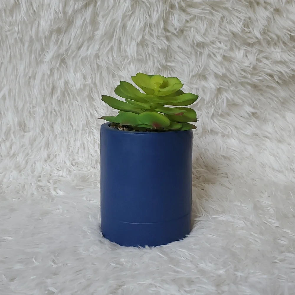 Navy Blue Southwestern Plant Pot Native American Symbols Faux Succulent Plant
